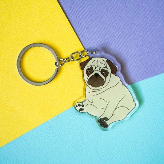 Fawn Chubby Pug Keychain