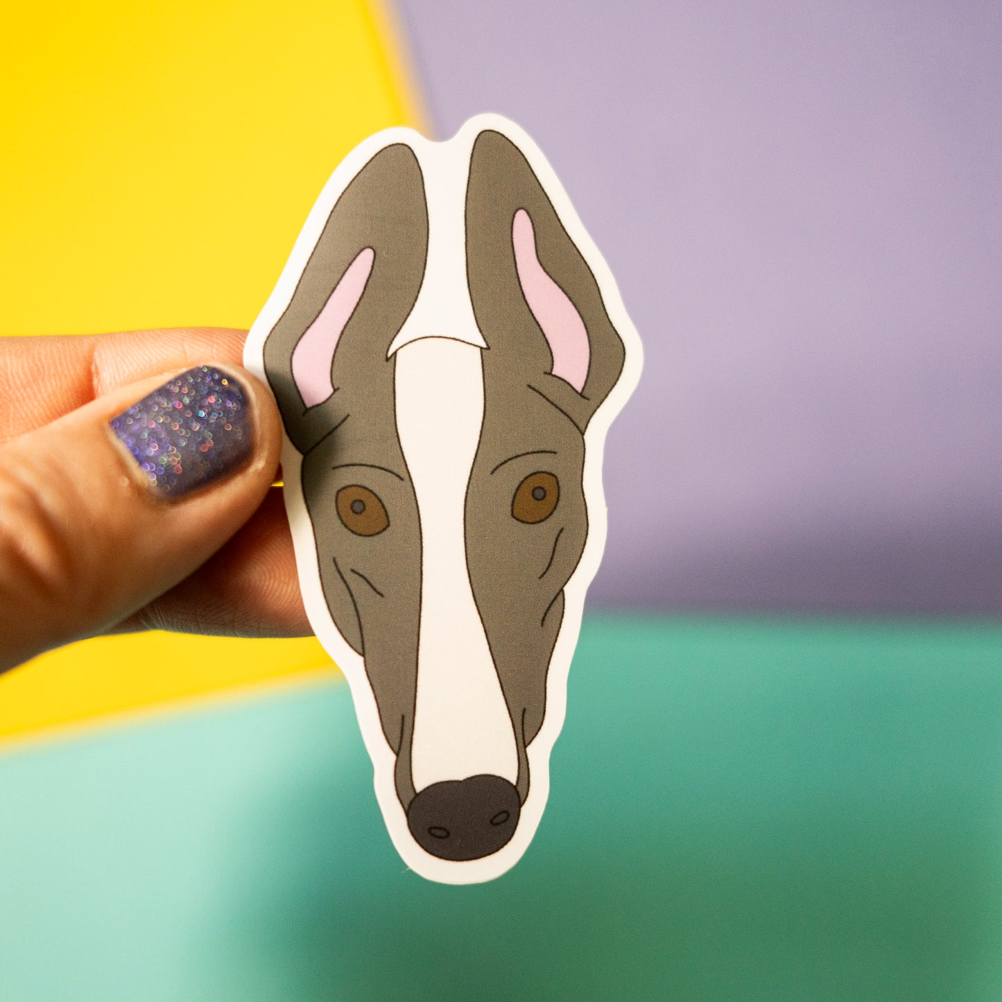 Greyhound 3" Sticker - Grey & White