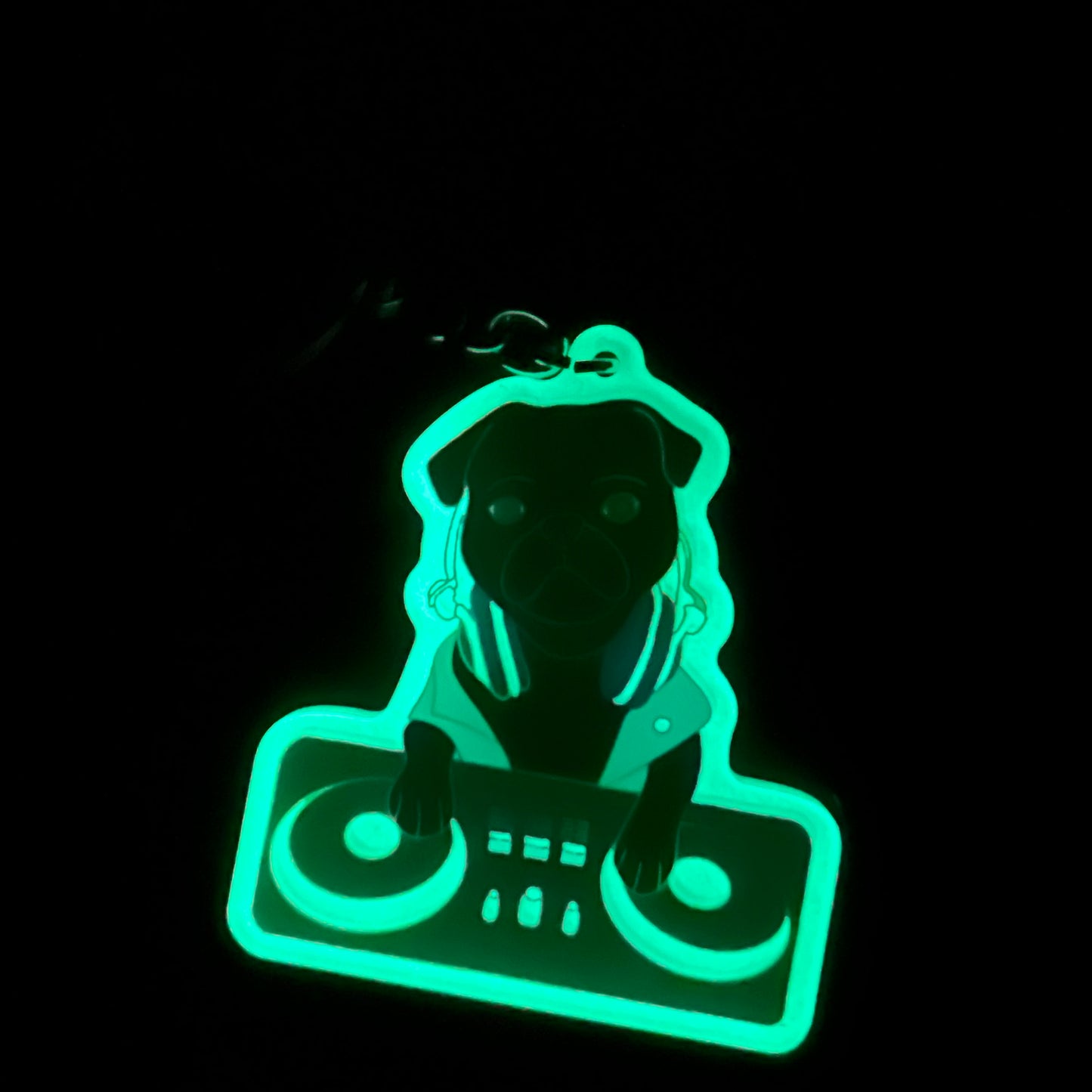DJ Pug Keychain - Glow in the Dark