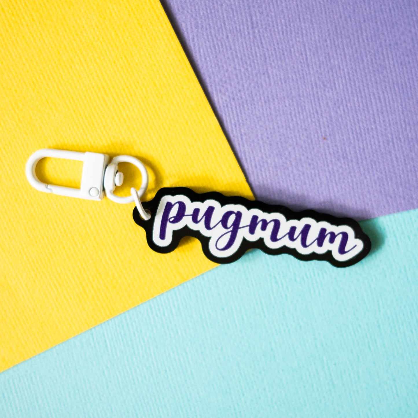 Pug Mum Keychain - Purple, Black & White
