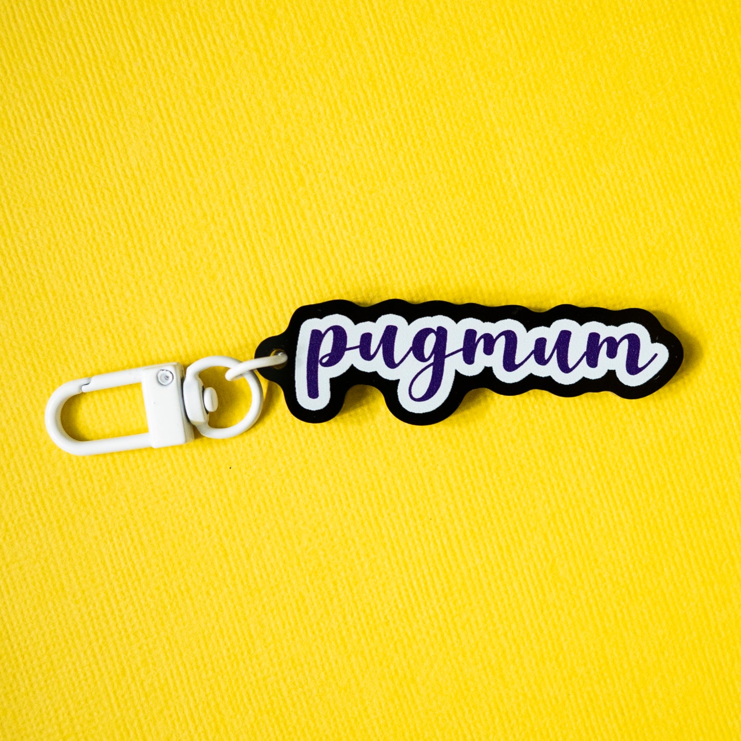 Pug Mum Keychain - Purple, Black & White