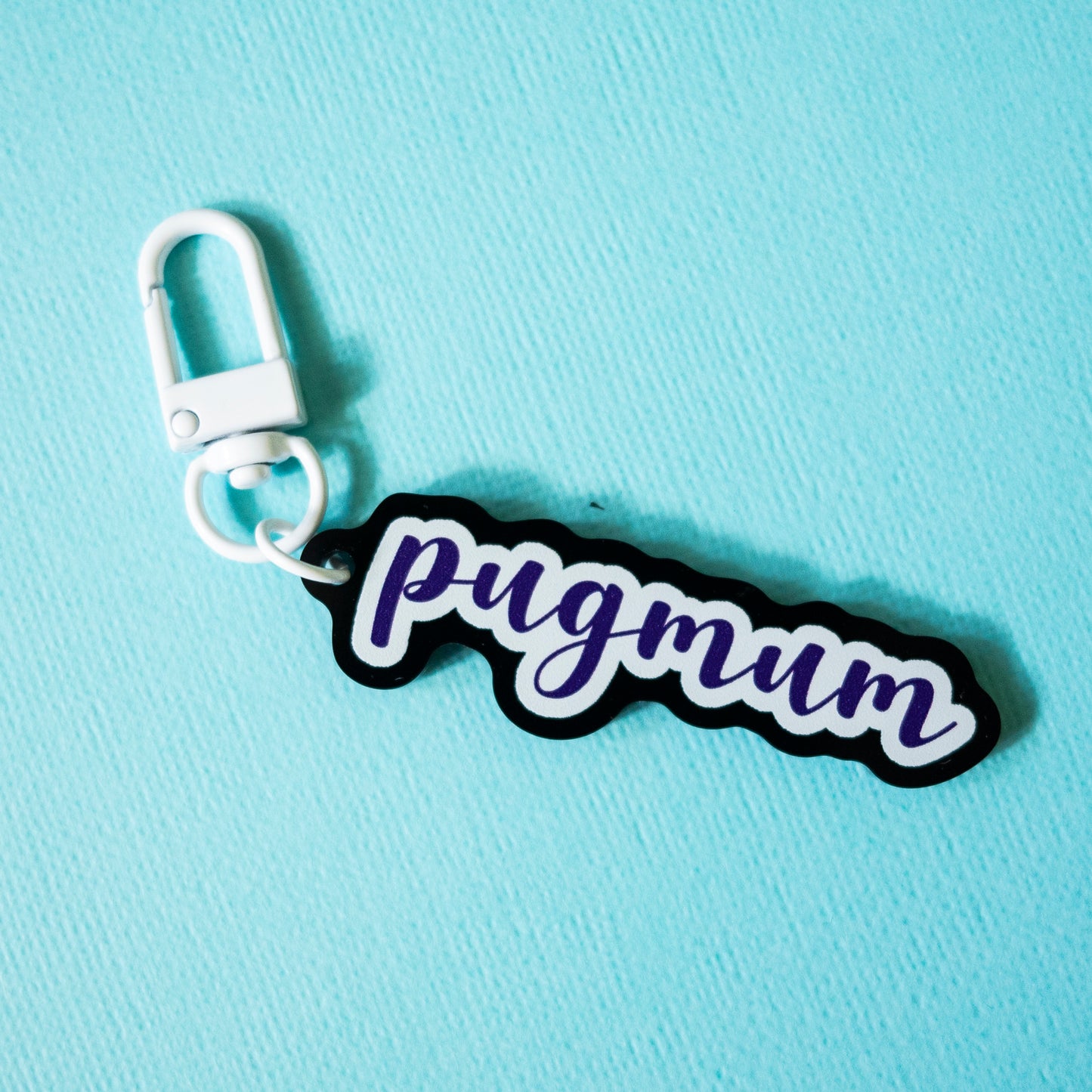Pug Mum Keychain - Purple, Black & White
