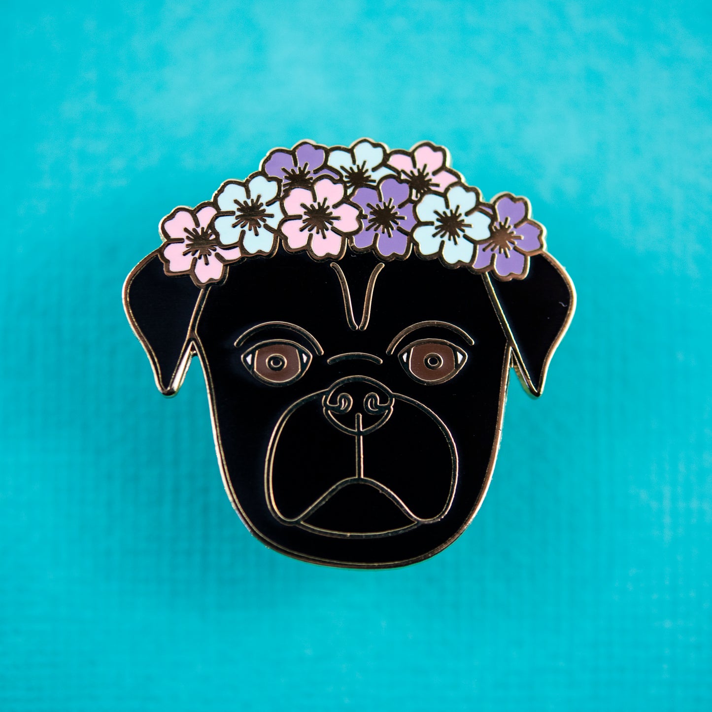 Black Flower Crown Pug Enamel Pin