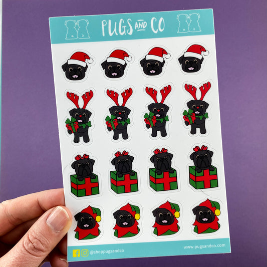 Black Pug Christmas Sticker Sheet