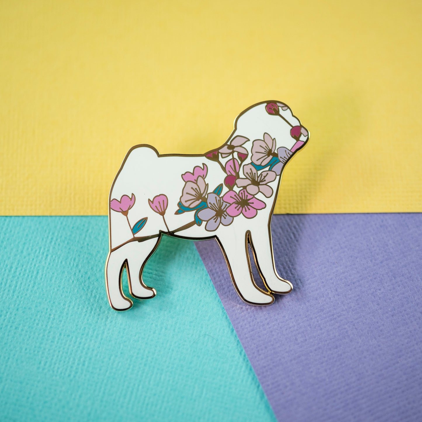 Cherry Blossom Pug Enamel Pin