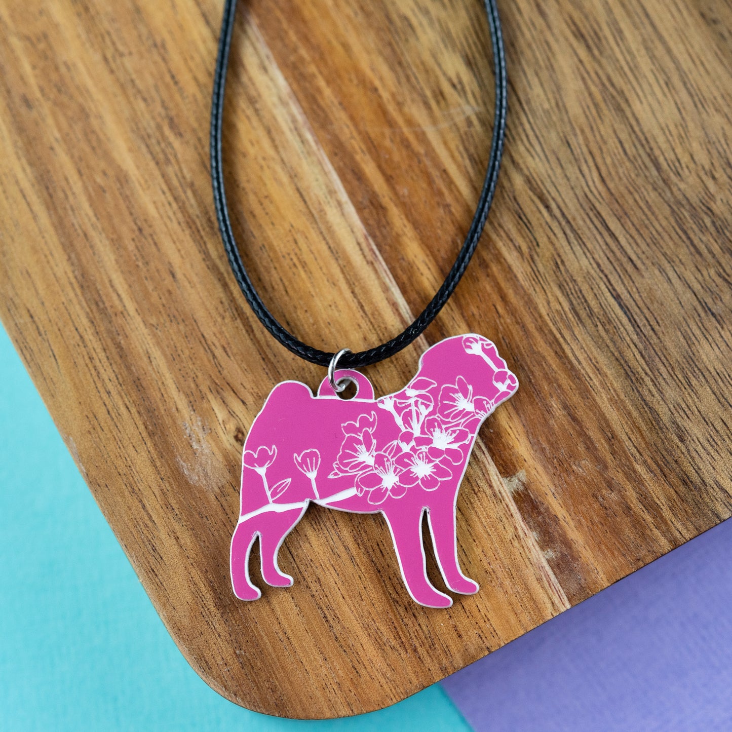Cherry Blossom Pug Necklace