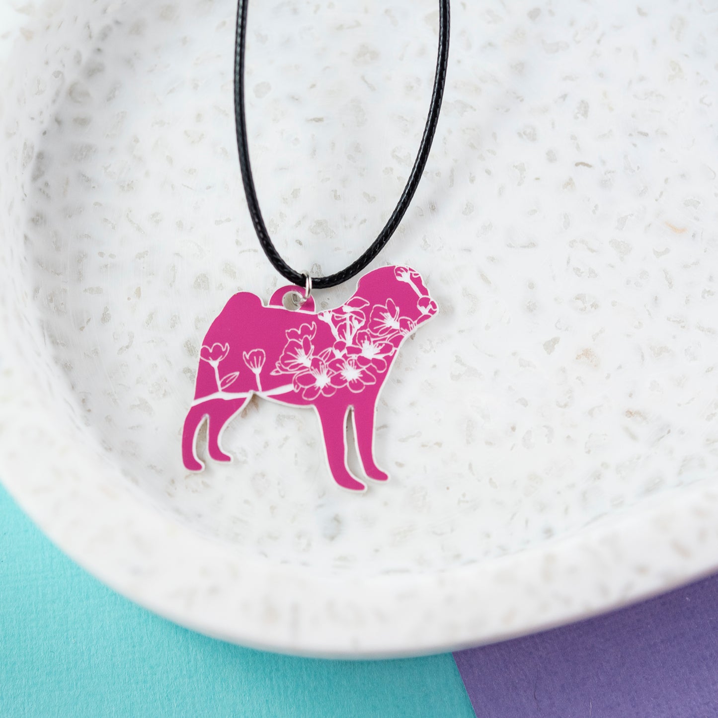 Cherry Blossom Pug Necklace