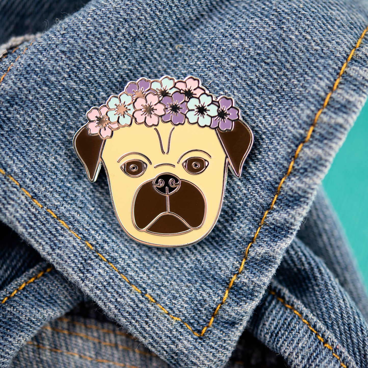 Fawn Flower Crown Pug Enamel Pin