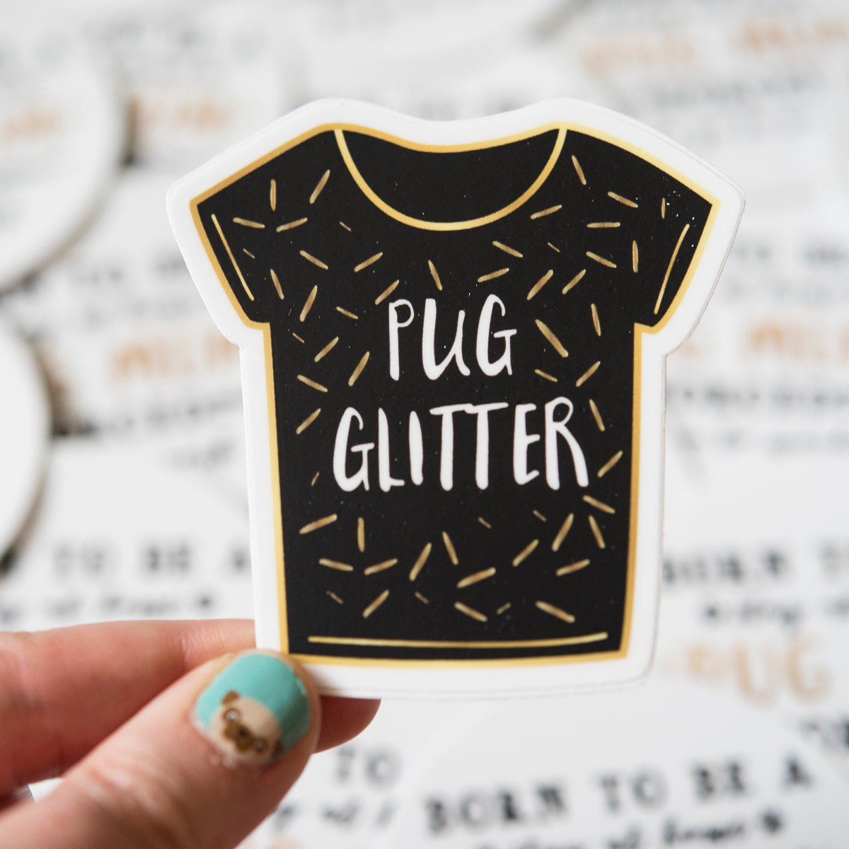 Fawn Pug Glitter 3" Sticker