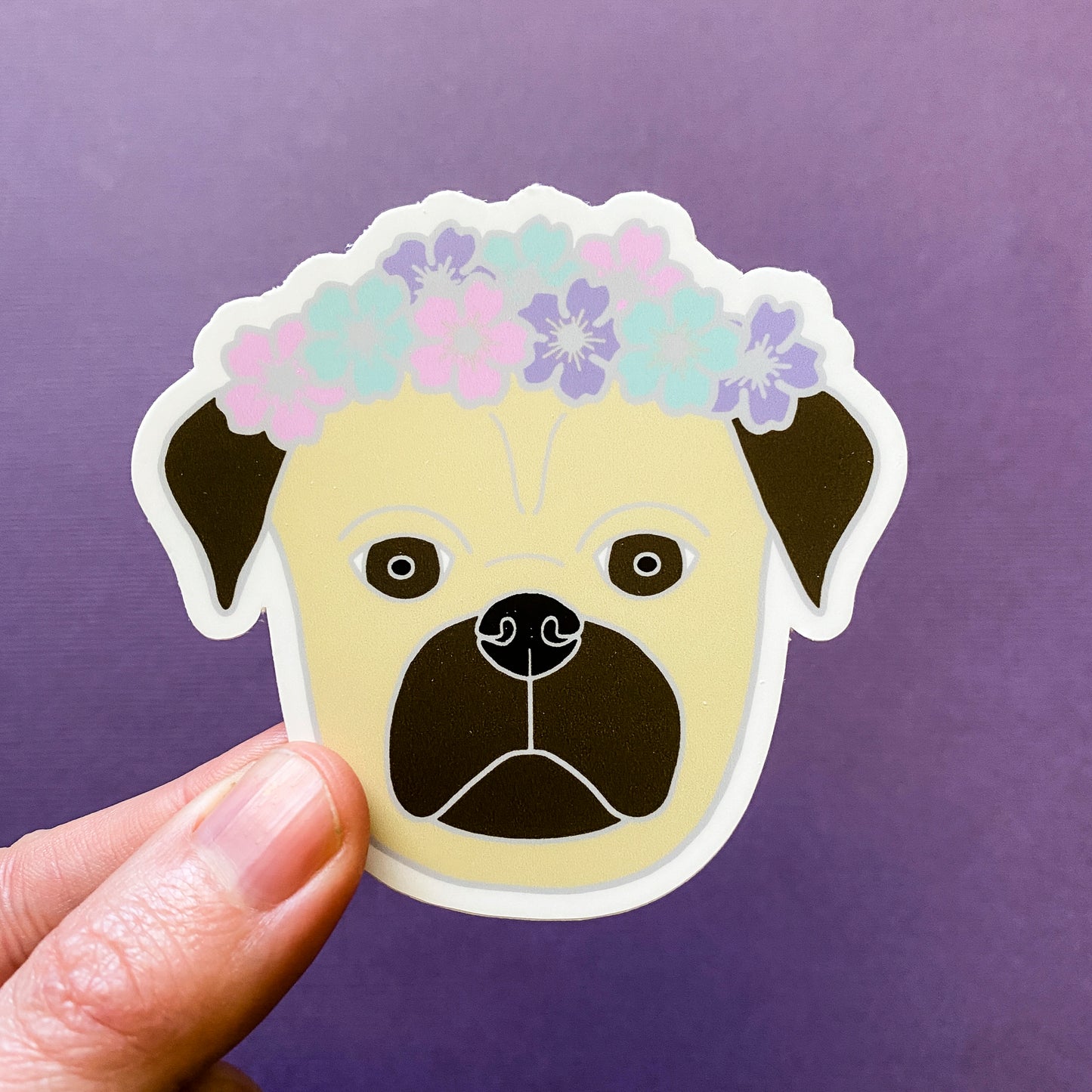 Fawn Flower Crown Pug 3" Sticker