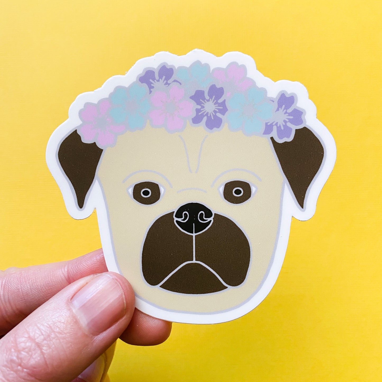 Fawn Flower Crown Pug 3" Sticker