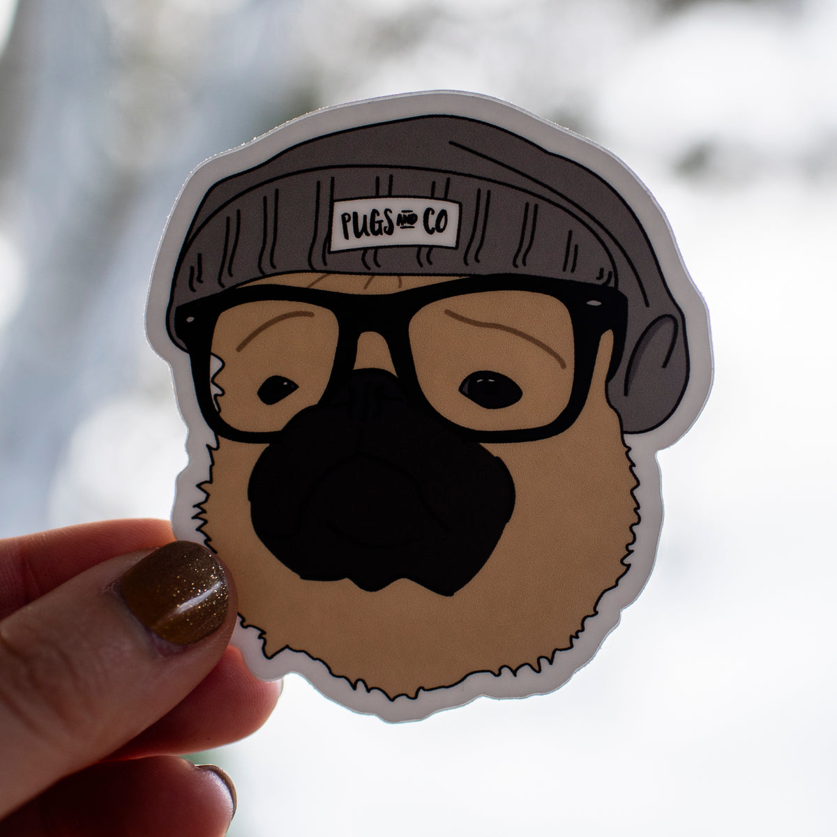 Hipster Fawn Pug 3" Sticker