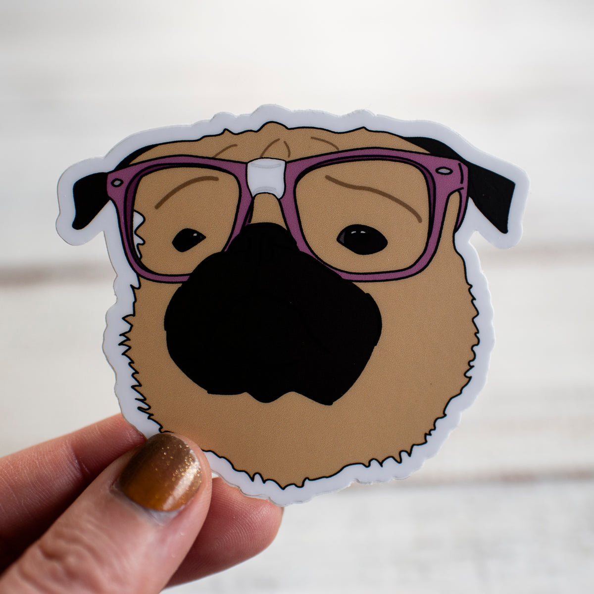 Nerdy Fawn Pug 3" Sticker