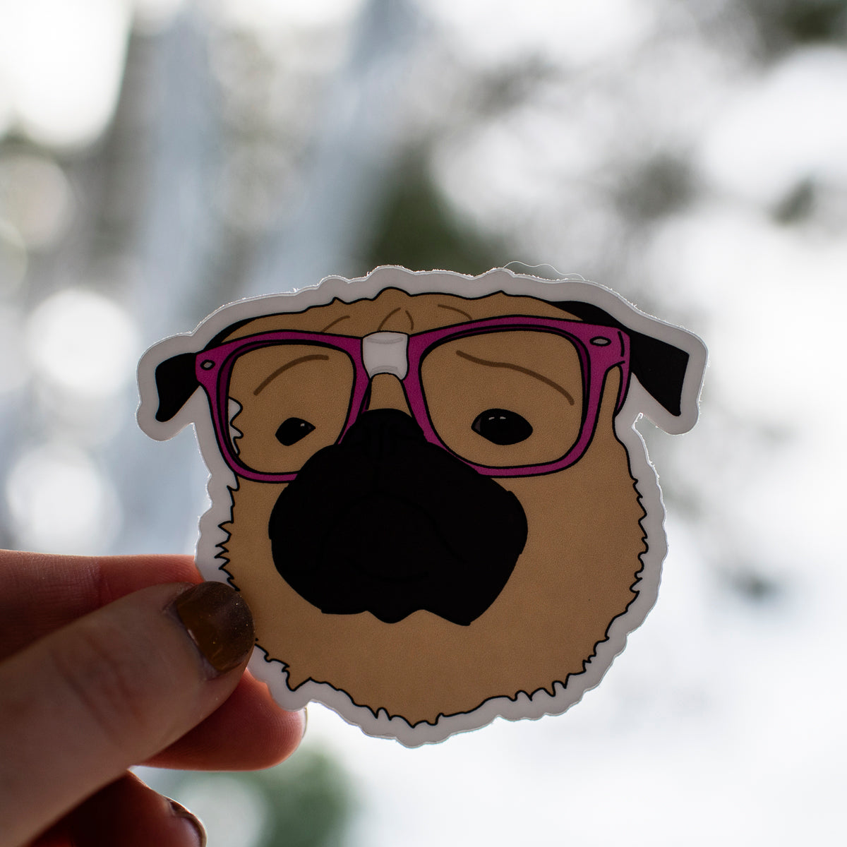 Nerdy Fawn Pug 3" Sticker