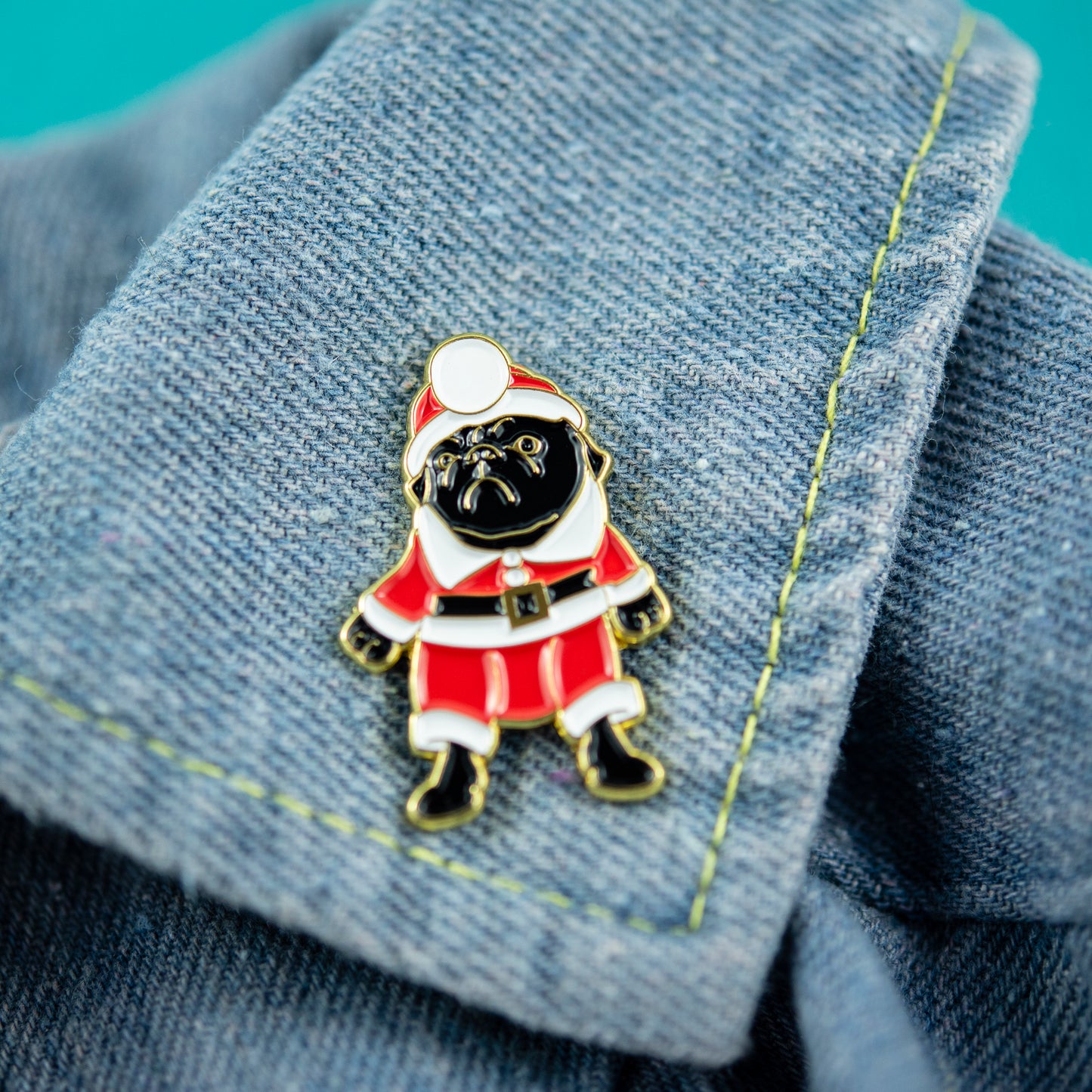 Santa Black Pug Enamel Pin
