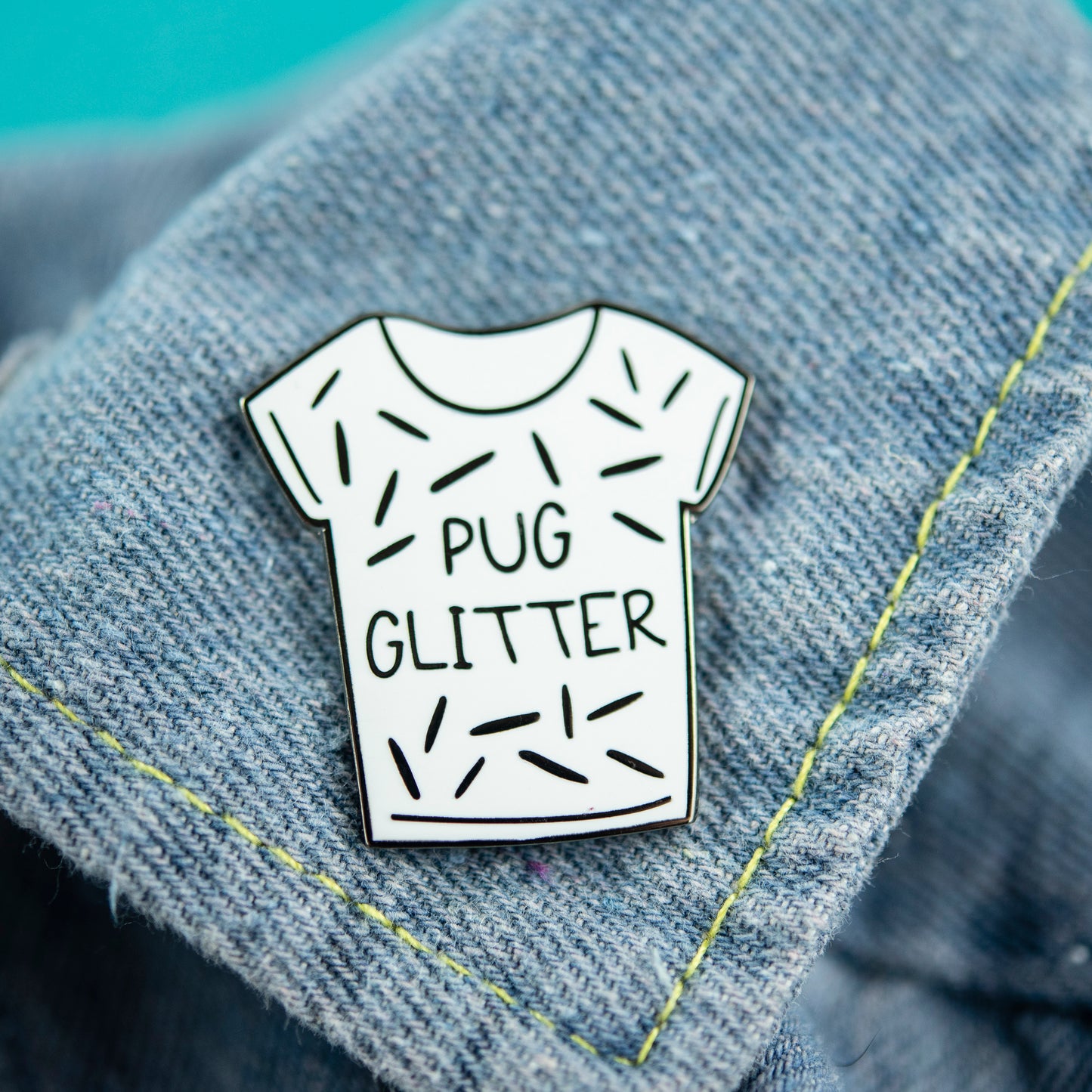Black Pug Glitter Enamel Pin