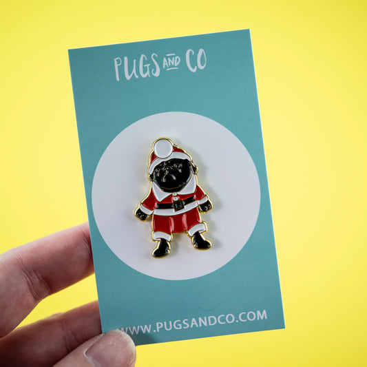 Santa Black Pug Enamel Pin