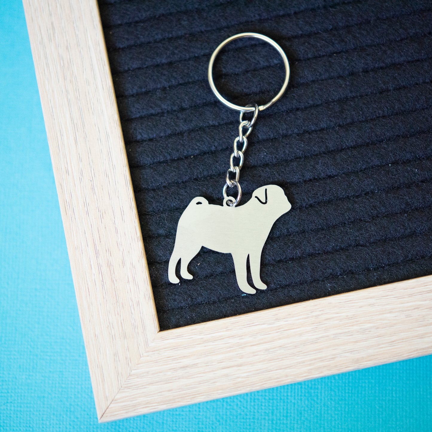 Pug Silhouette Keyring