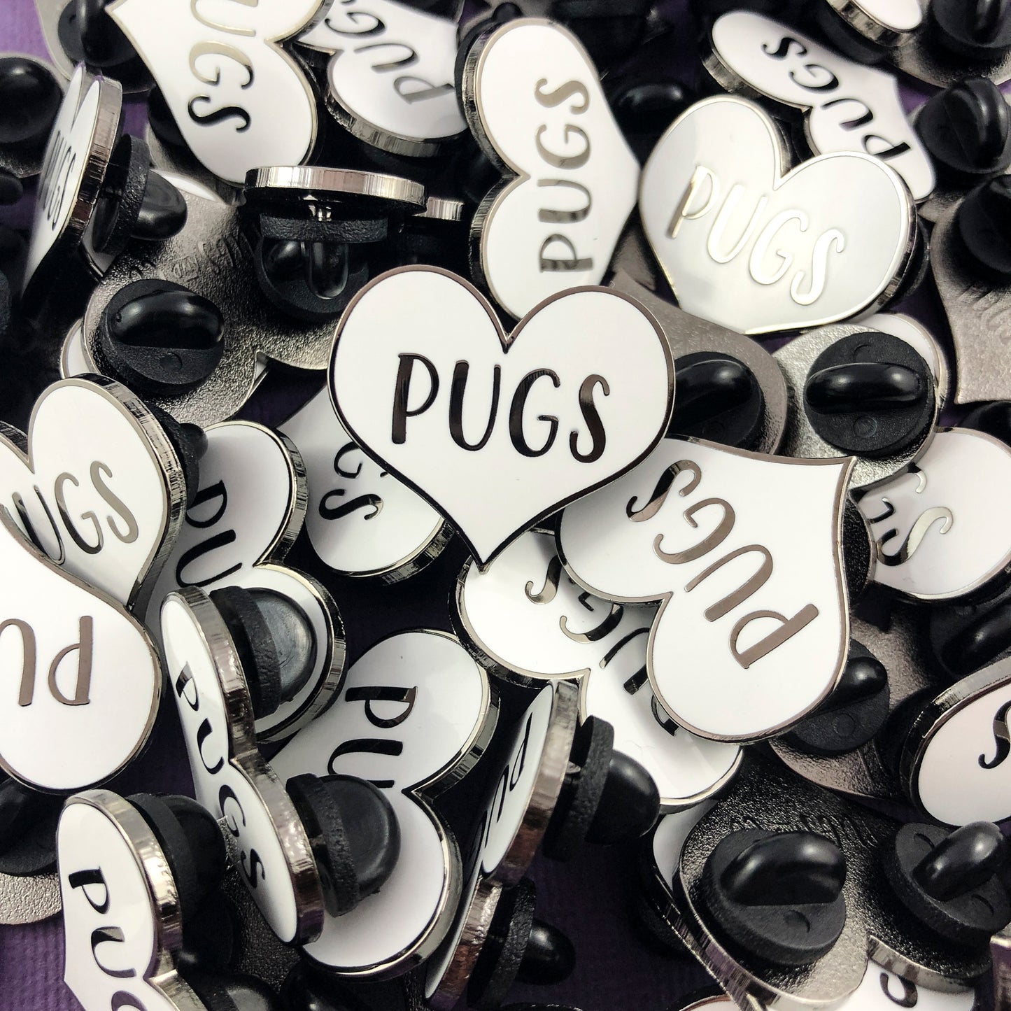 Pug Heart White Enamel Pin