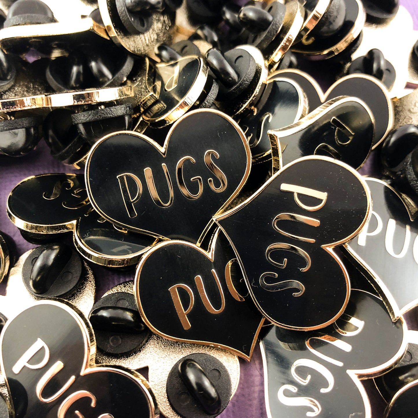 Pug Heart Black Enamel Pin