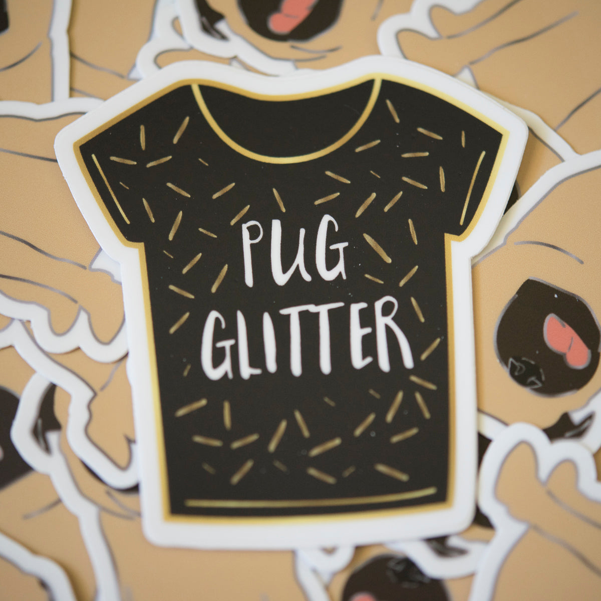 Fawn Pug Glitter 3" Sticker