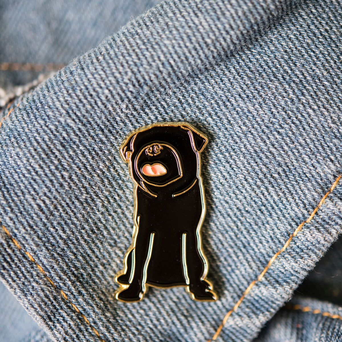 Faceless Black Pug Enamel Pin