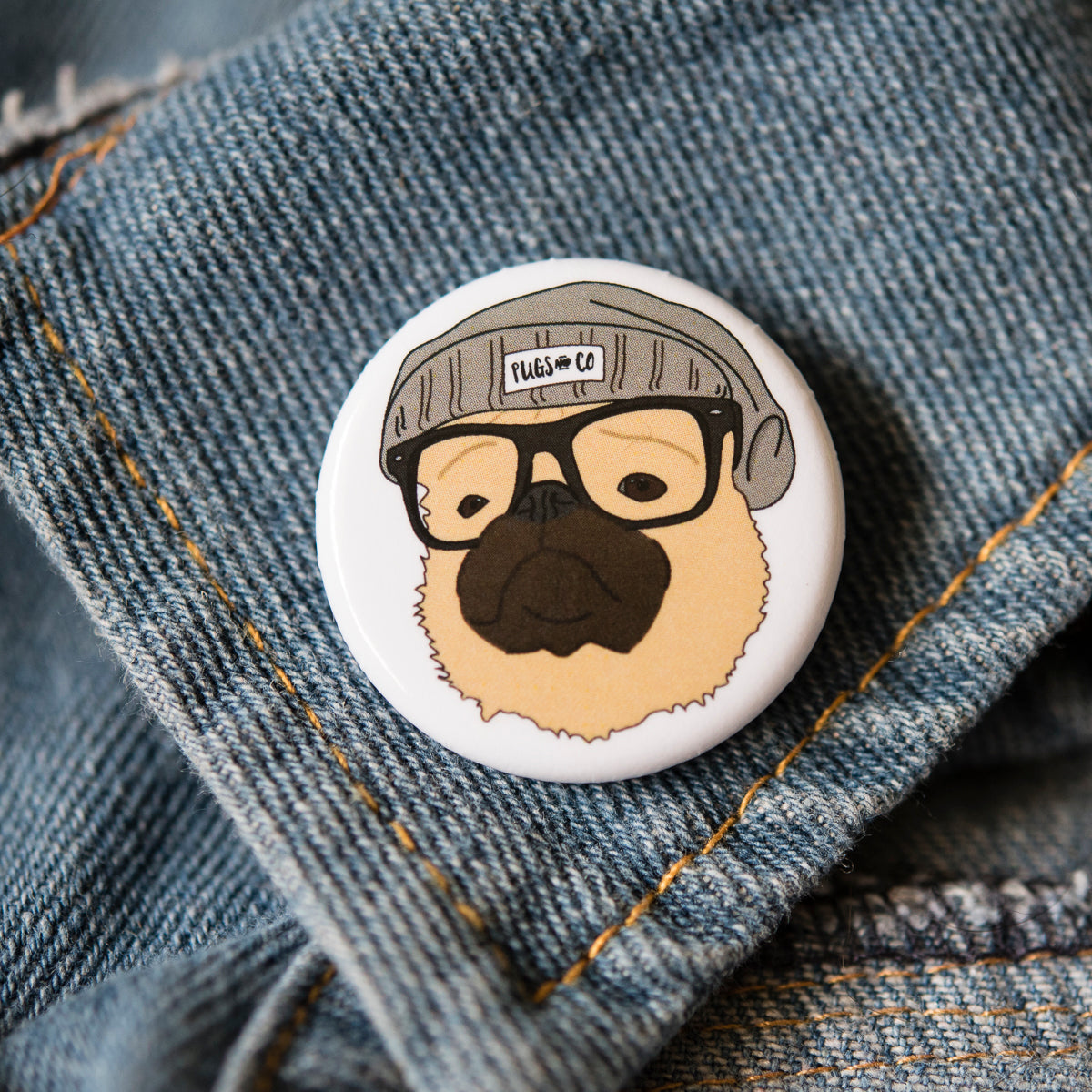 Hipster Fawn Pug Badge