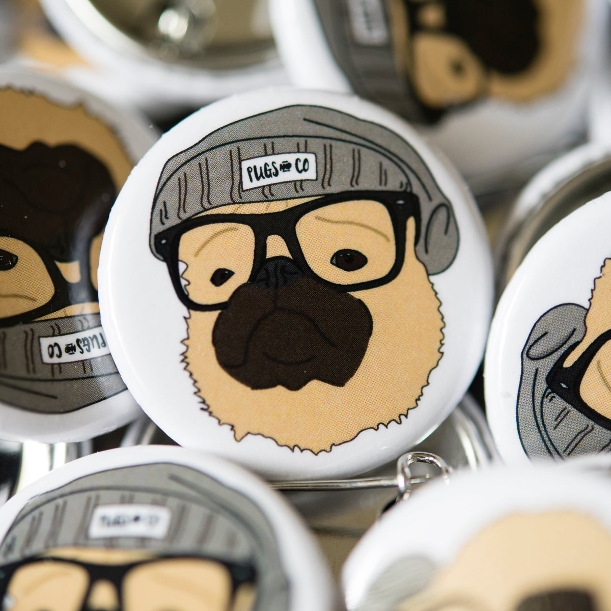 Hipster Fawn Pug Badge