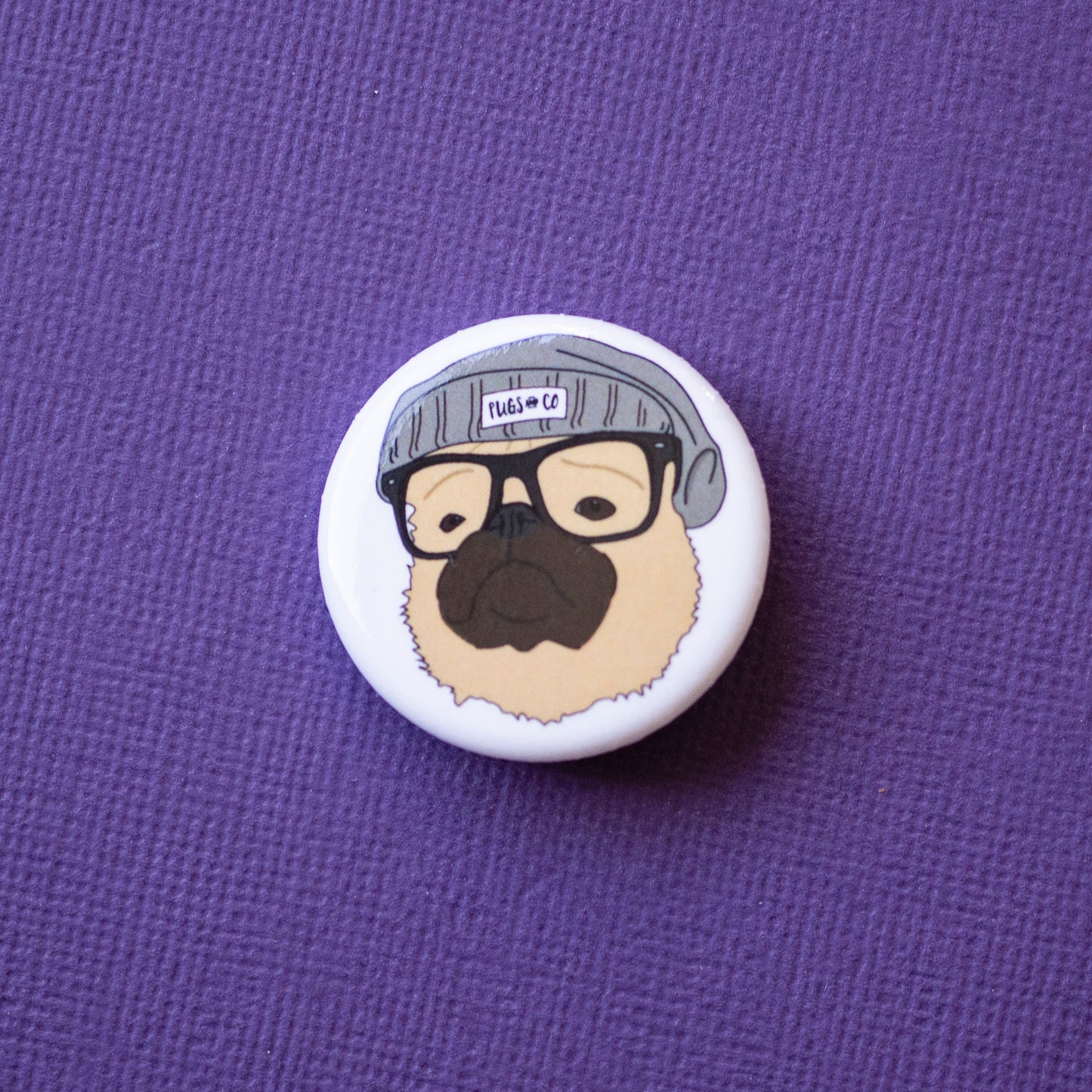Hipster Fawn Pug Badge