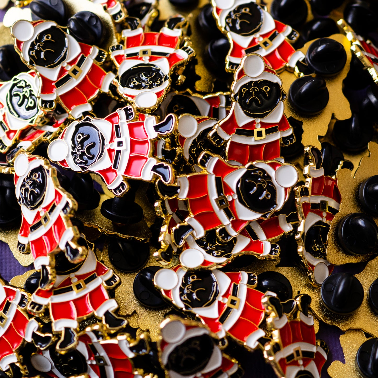Santa Black Pug Enamel Pin