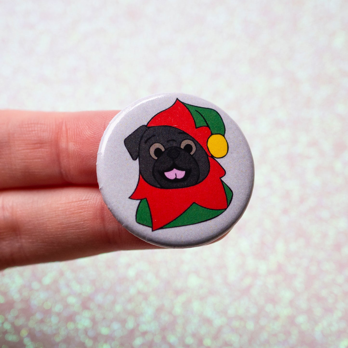 Black Elf Pug Badge