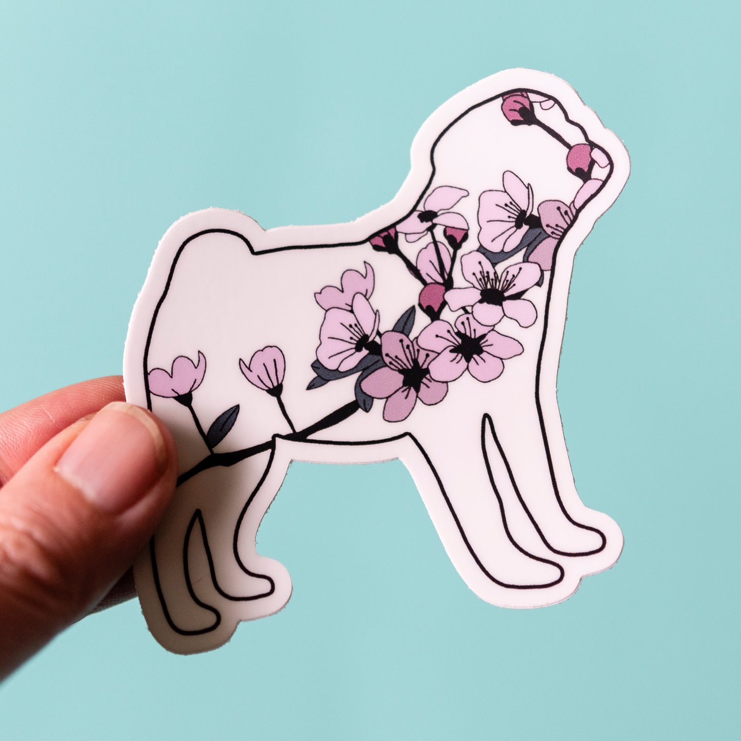 Cherry Blossom Pug 3" Sticker