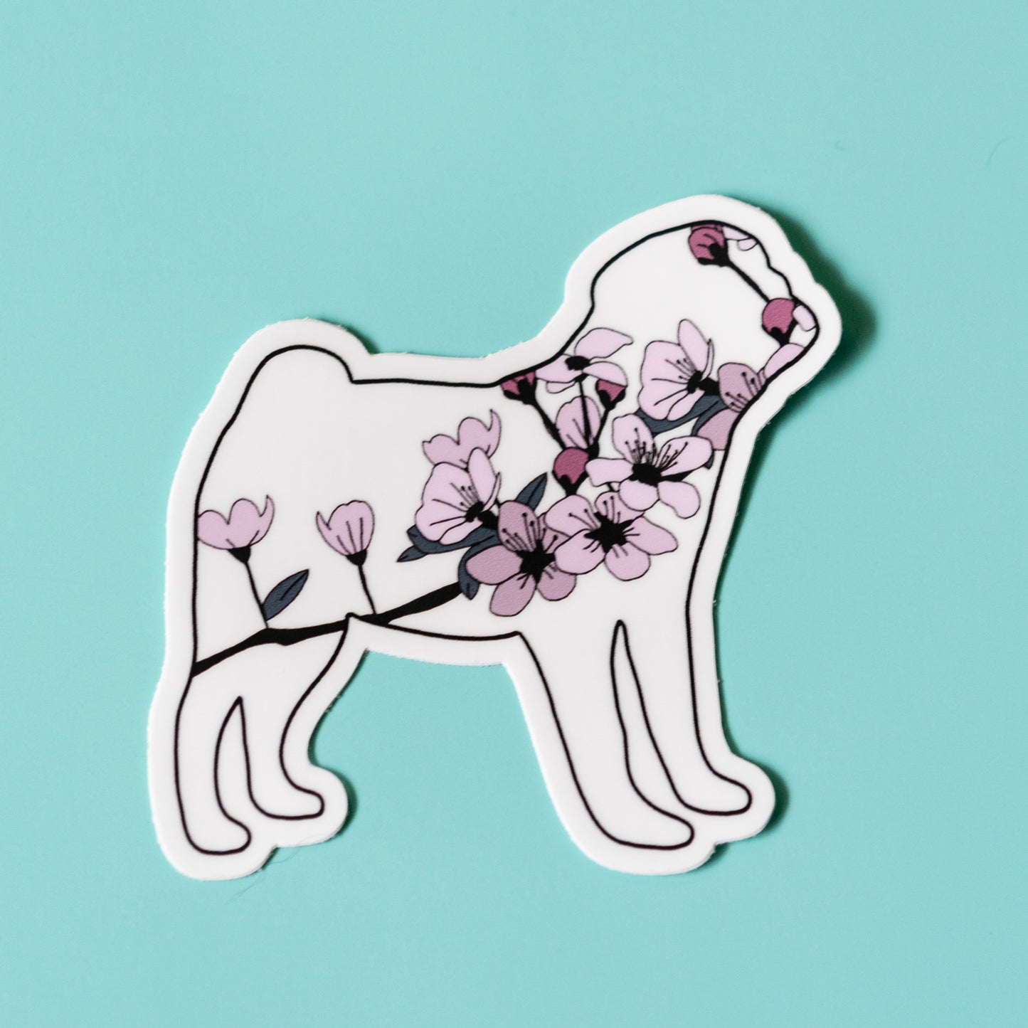 Cherry Blossom Pug 3" Sticker