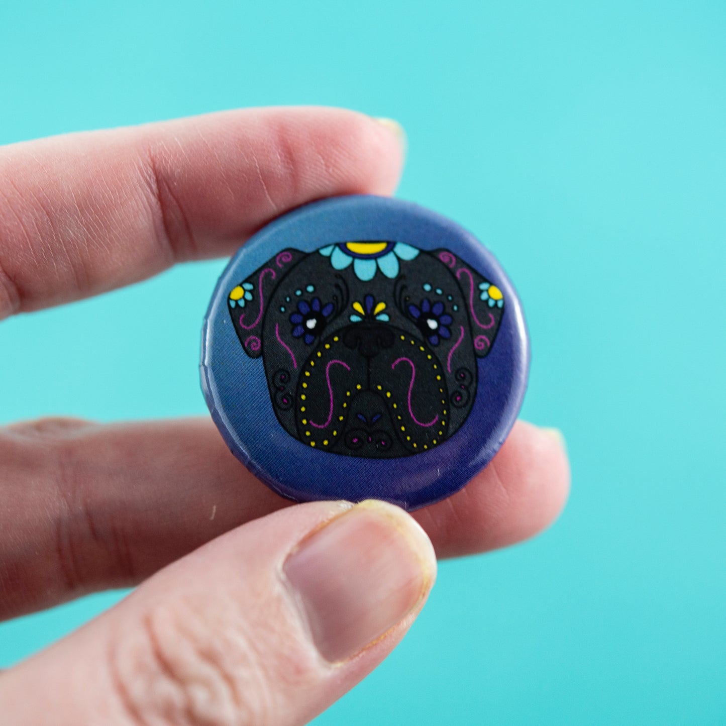 Sugar Skull Pug Badge