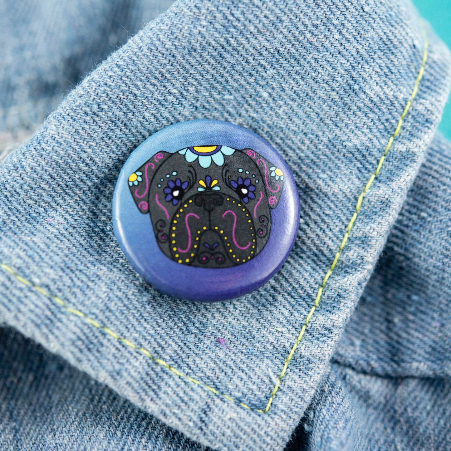 Sugar Skull Pug Badge