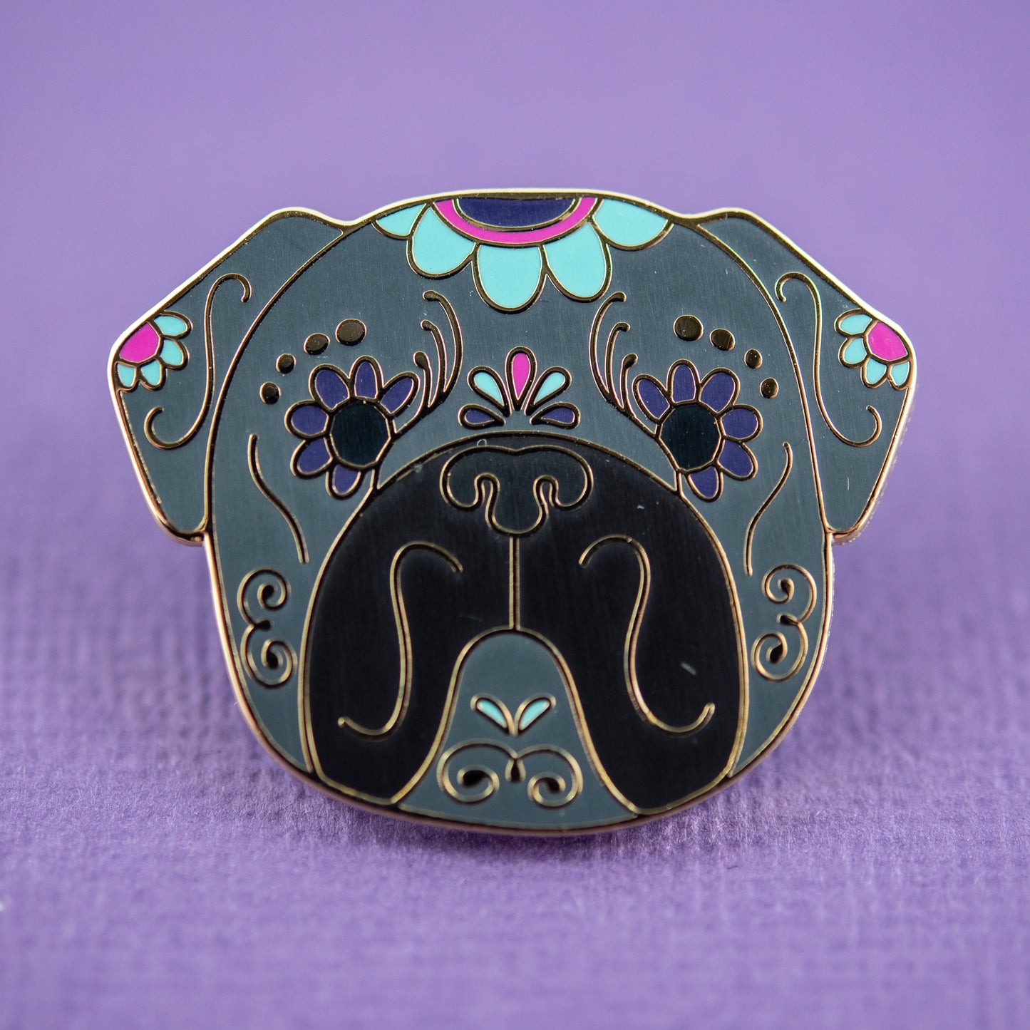 Sugar Skull Pug Enamel Pin