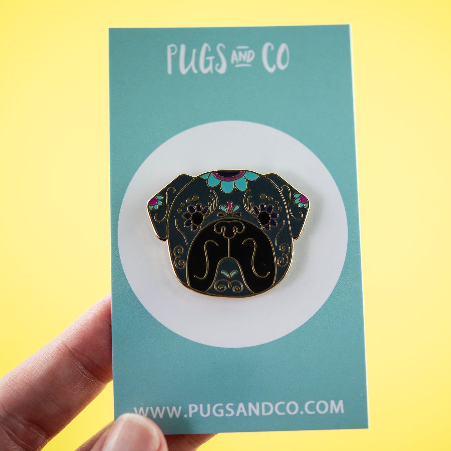 Sugar Skull Pug Enamel Pin