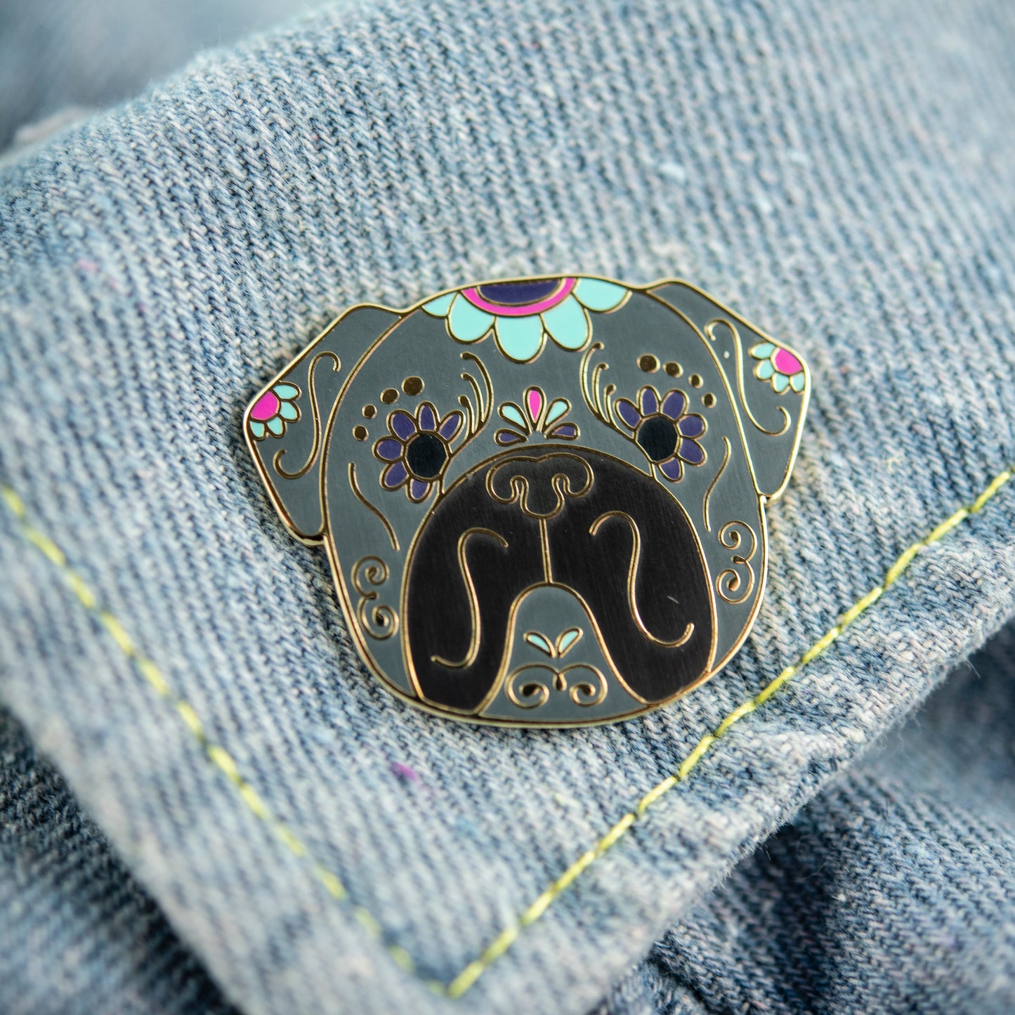 Sugar Skull Pug Enamel Pin