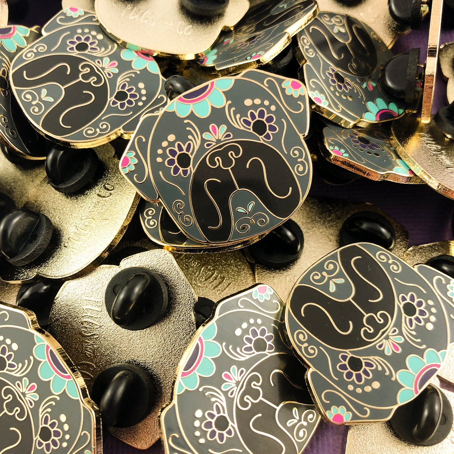 Sugar Skull Pug Enamel Pin