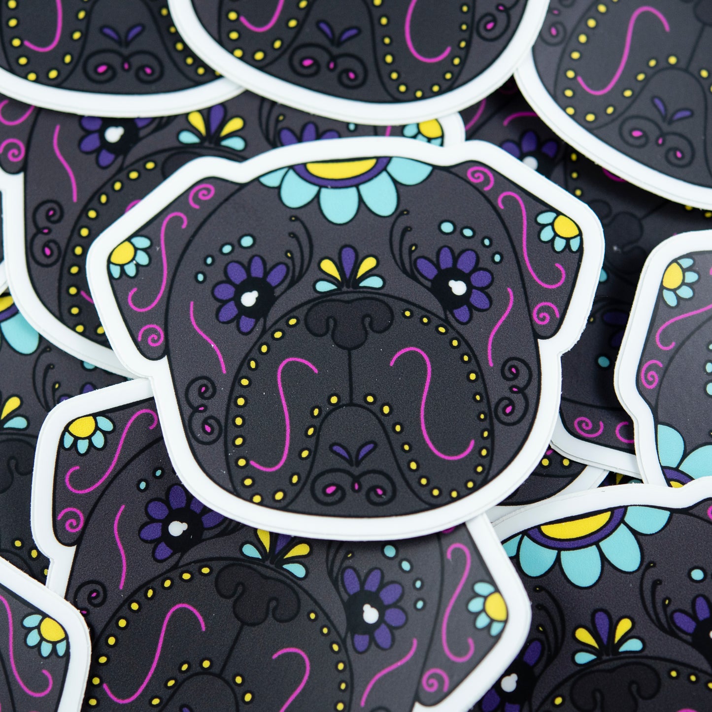 Sugar Skull Pug 3" Sticker
