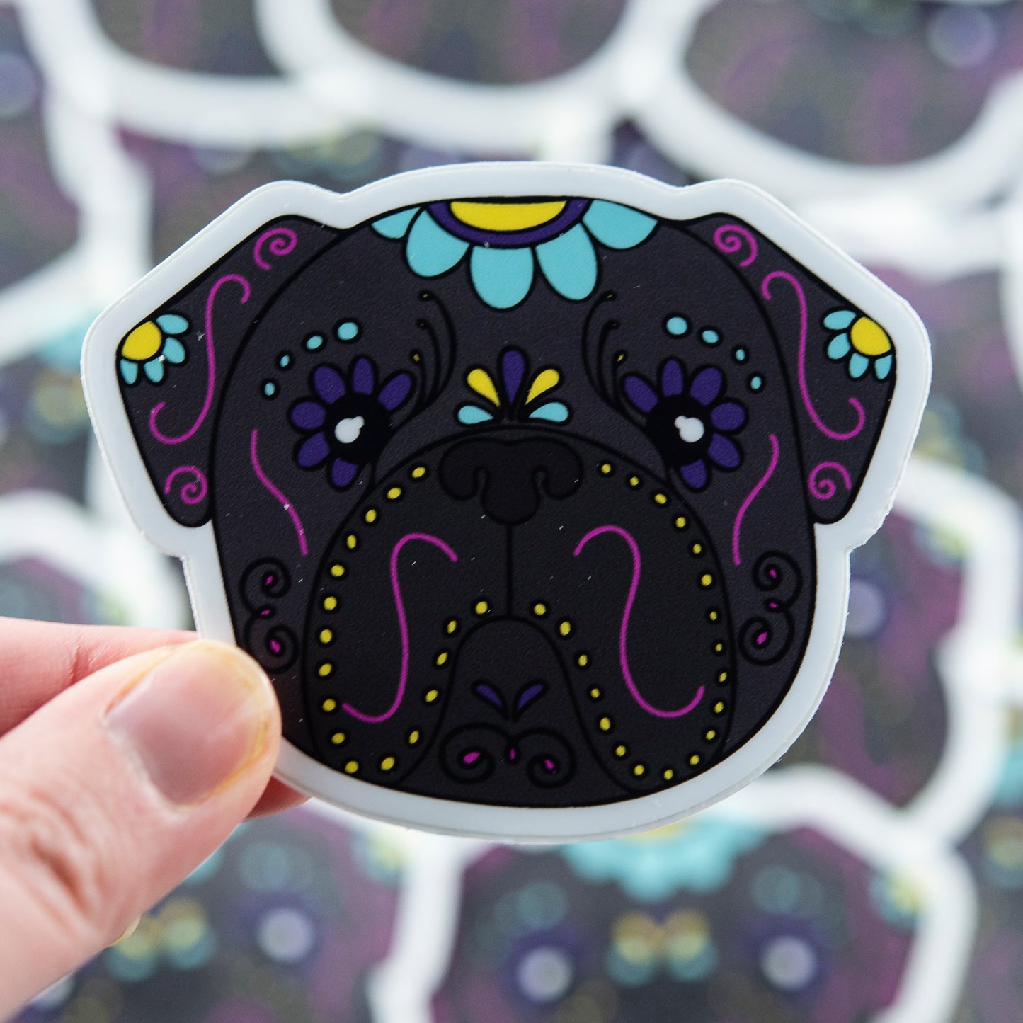 Sugar Skull Pug 3" Sticker