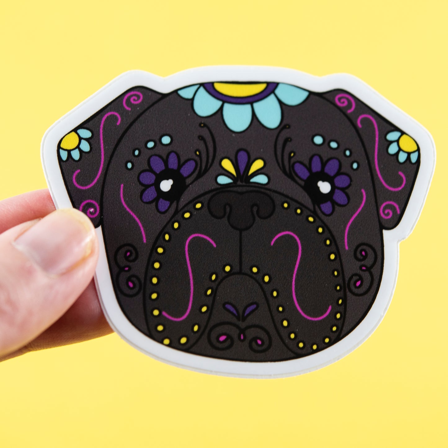 Sugar Skull Pug 3" Sticker