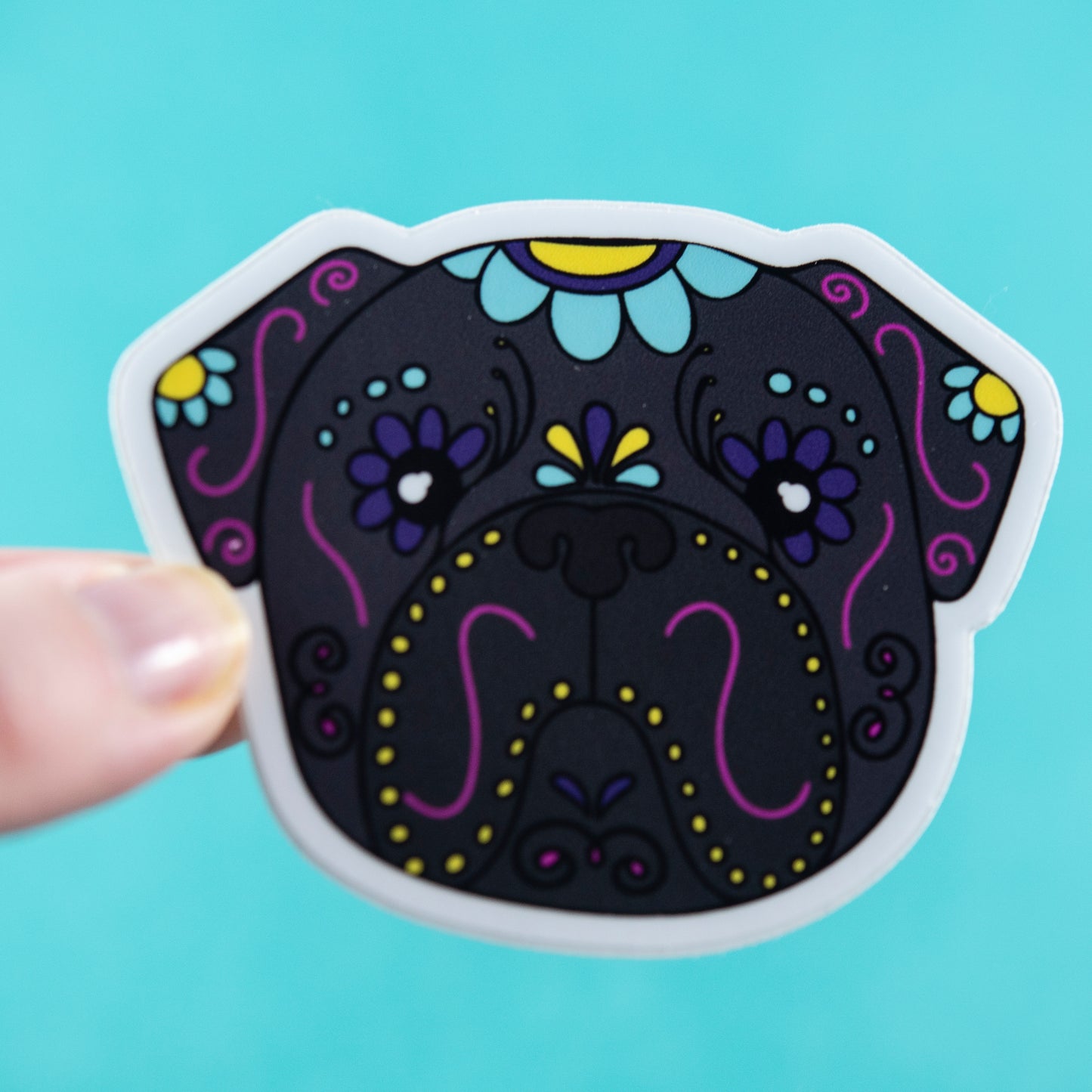 Sugar Skull Pug 3" Sticker