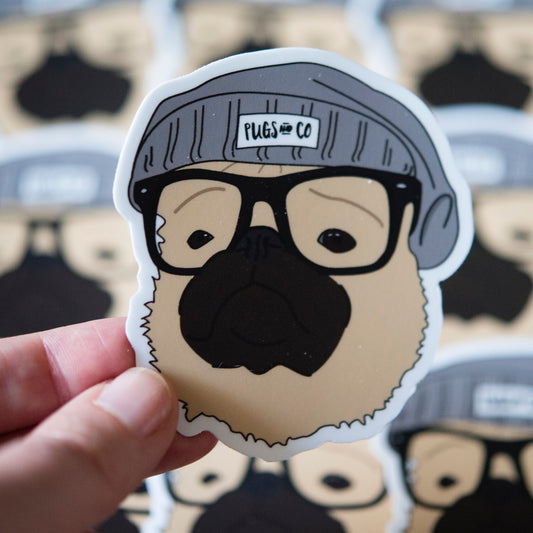 Hipster Fawn Pug 3" Sticker