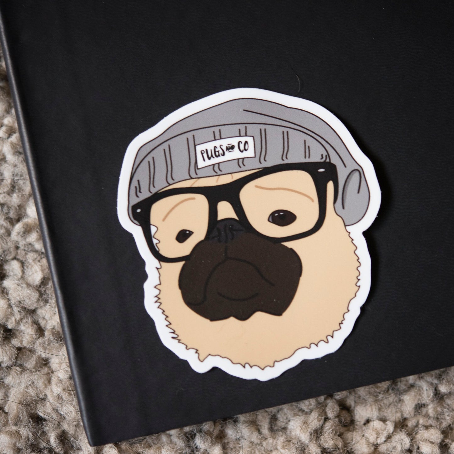 Hipster Fawn Pug 3" Sticker