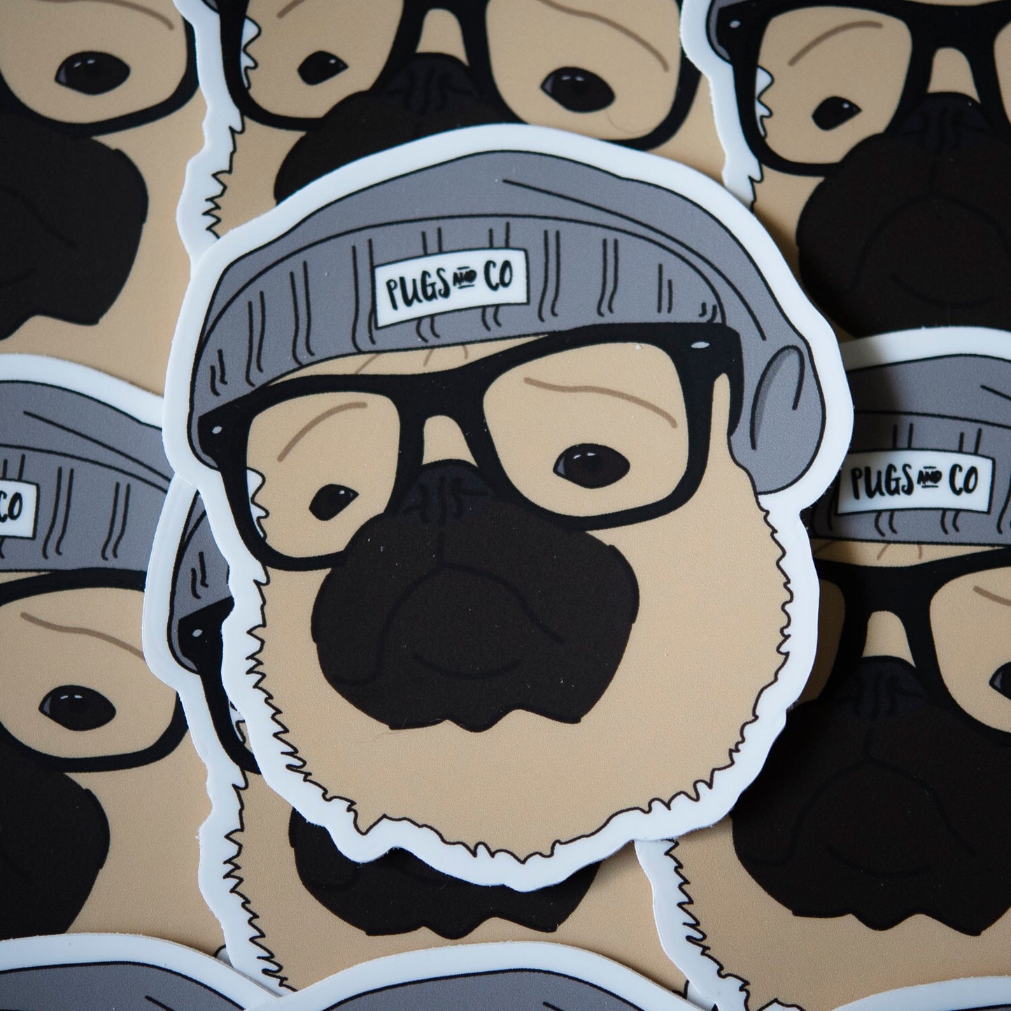 Hipster Fawn Pug 3" Sticker