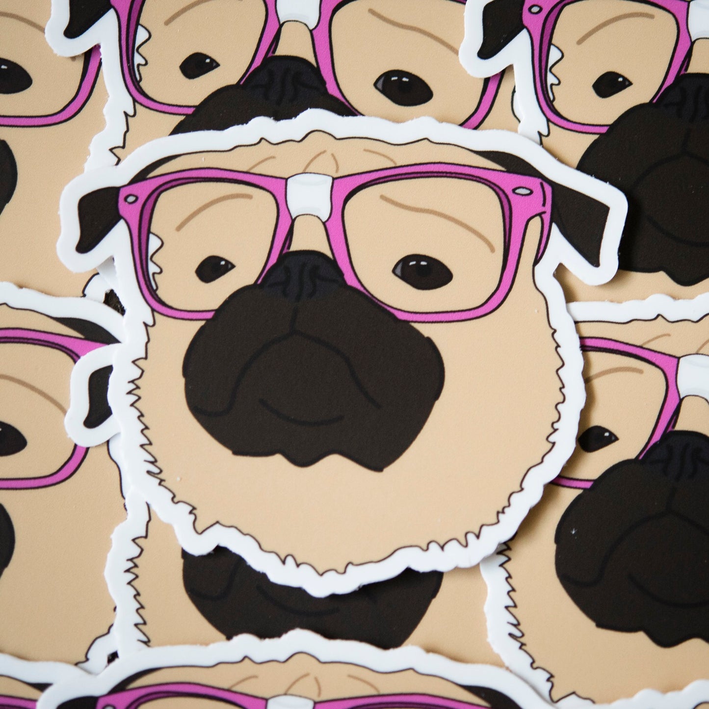 Nerdy Fawn Pug 3" Sticker