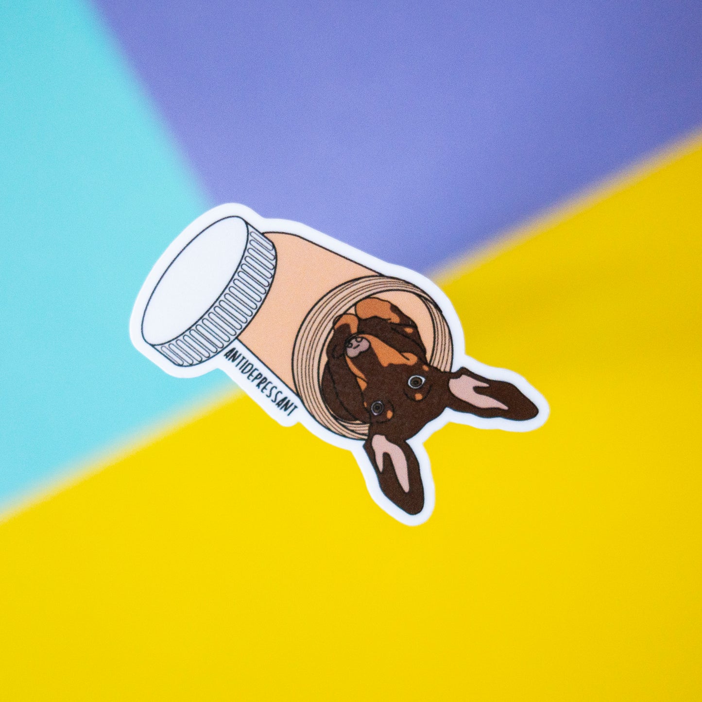 Antidepressant Dog 3" Sticker - Choc & Tan Dachshund
