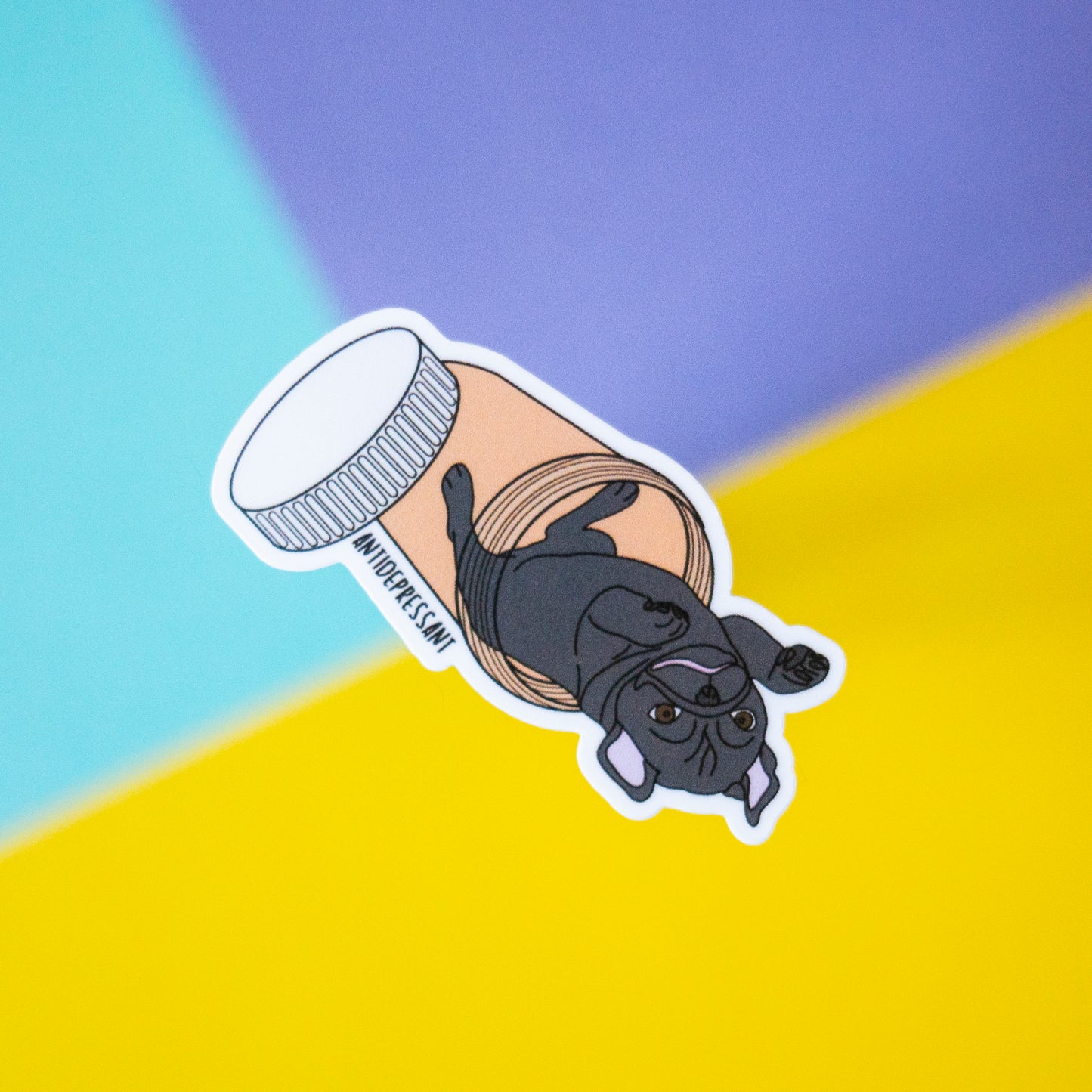 Antidepressant Dog 3" Sticker - Black Pug