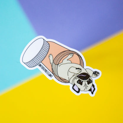 Antidepressant Dog 3" Sticker - Fawn Pug